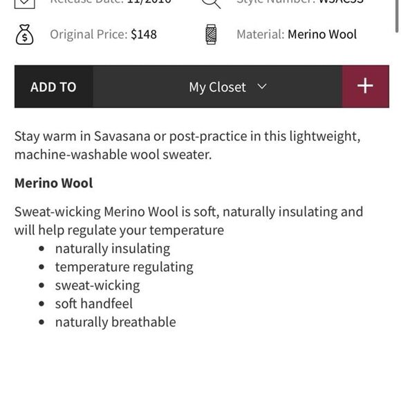 Lululemon Athletica Sweat and Savasana 100% Merino Wool Sweater Black Size 2 - Picture 3 of 9